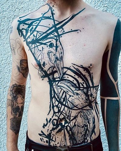 Full chest tattoo Black and white