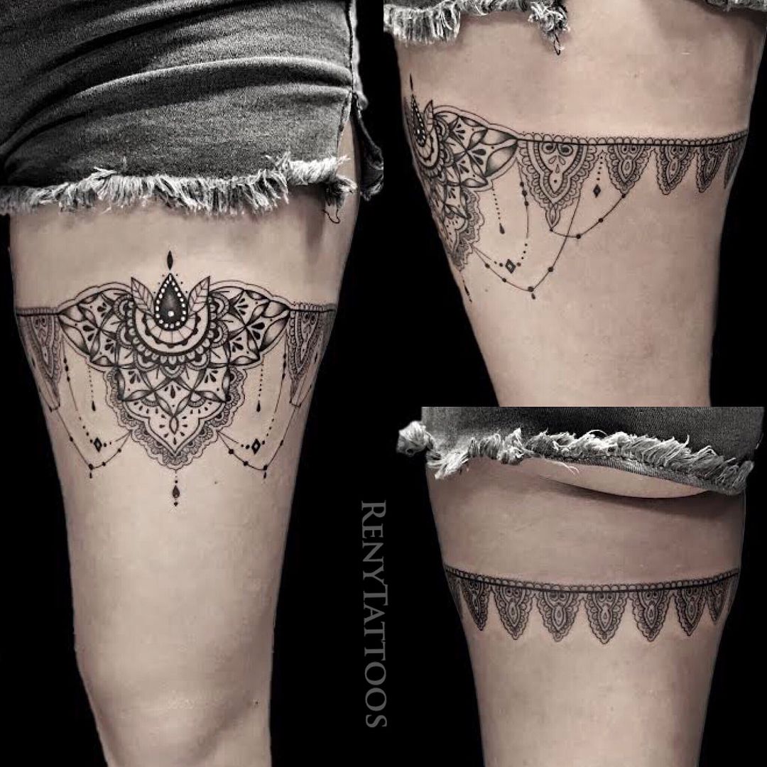 50 Lace Belt Garter Tattoos Designs 2023 Gun Bow on Thigh Leg