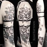 Flower bangle sleeve tattoo #flowerbangle #floral 