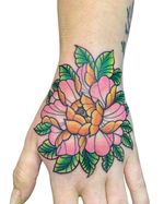 Colourful Hand Floral Tattoo #floral #handtattoo