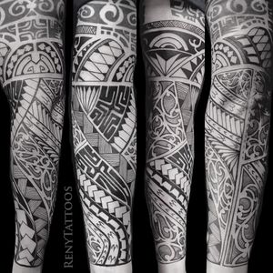 Polynesian Style Sleeve Tattoo #renytattoostribal #polynesianstyle #tribalsleeve