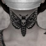 Deaths hawk moth neck tattoo #moth #skull #necktattoo #blackwork #blacktraditional #traditional #dark #blackwork