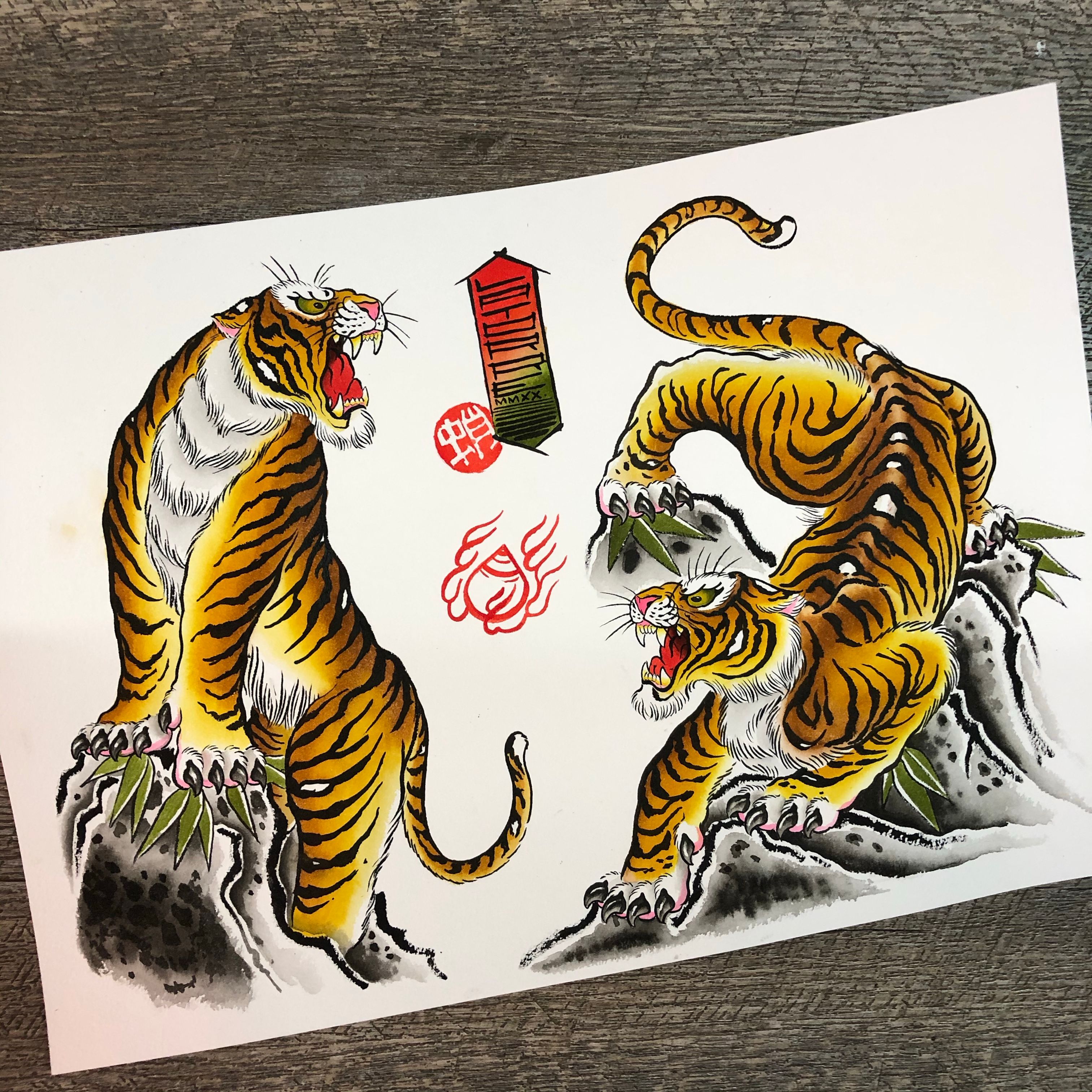Traditional Tiger Tattoo Stickers for Sale | Redbubble