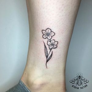 Forget-me-not Floral Linework Tattoo by Kirstie @ KTREW Tattoo- Birmingham, UK #forgetmenottattoo #flowerstattoo #tattoos #fineline #lineworktattlo #tattoos #birmingham #ankle