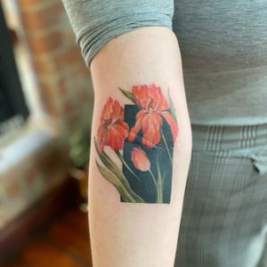 Cover up with orange irises 