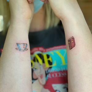 Micro wrist tattoos Tea cup and a book 📖 