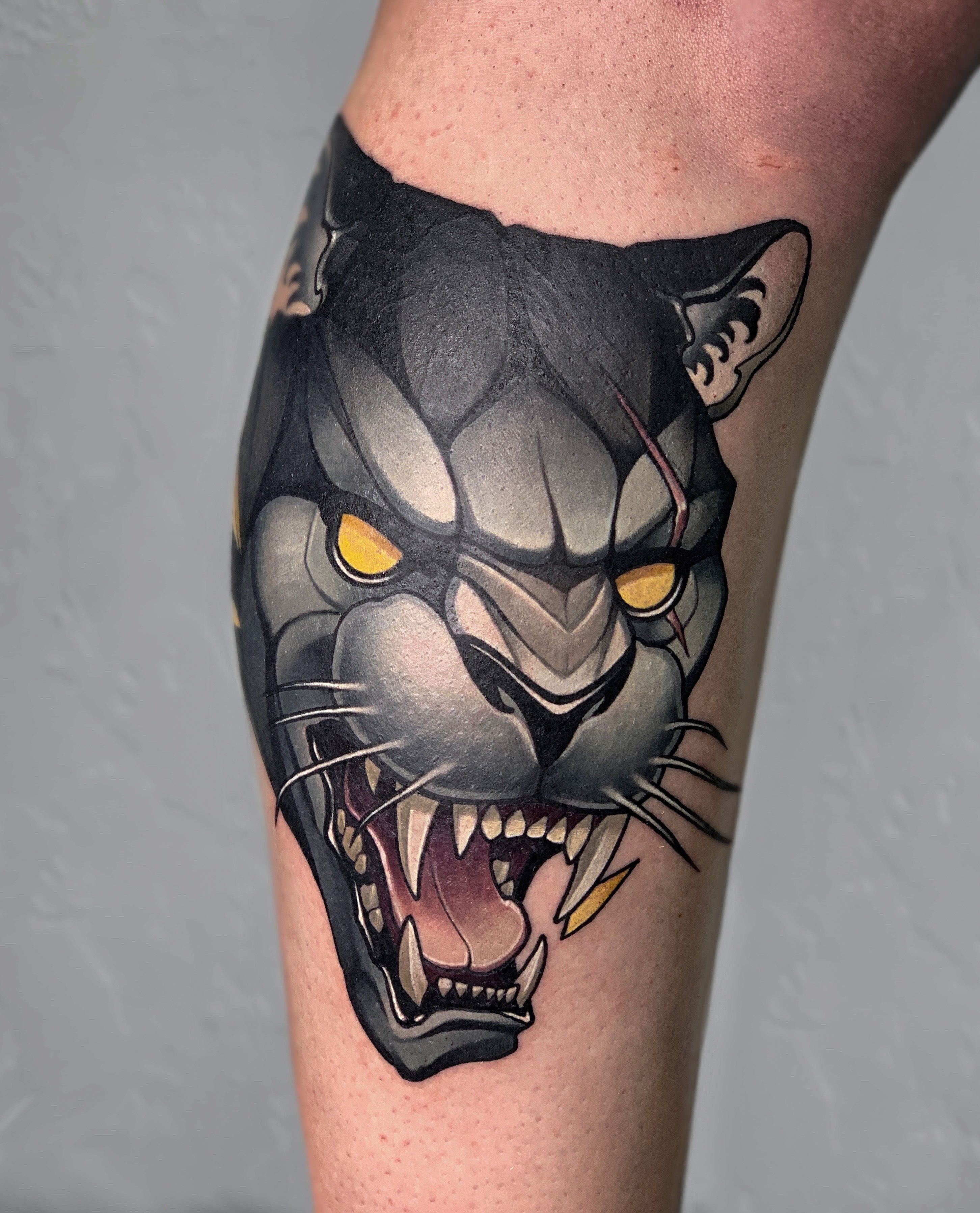 Black Panther head tattoo often symbolizes strength, courage, and  determination. the panther head is also a symbol of fierce protection a...  | Instagram
