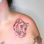 Single Line Lioness Tattoo by Kirstie @ KTREW Tattoo - Birmingham, UK #lionesstattoo #chest #tattoos #singlelinetattoo #birmingham #lineworktattoo #finelinetattoo