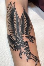 #Eagle done at Hot Stuff Tattoo. Email chuckdtats@gmail.com for booking info.                                #traditionaltattoo #eagletattoo #blackandgrey