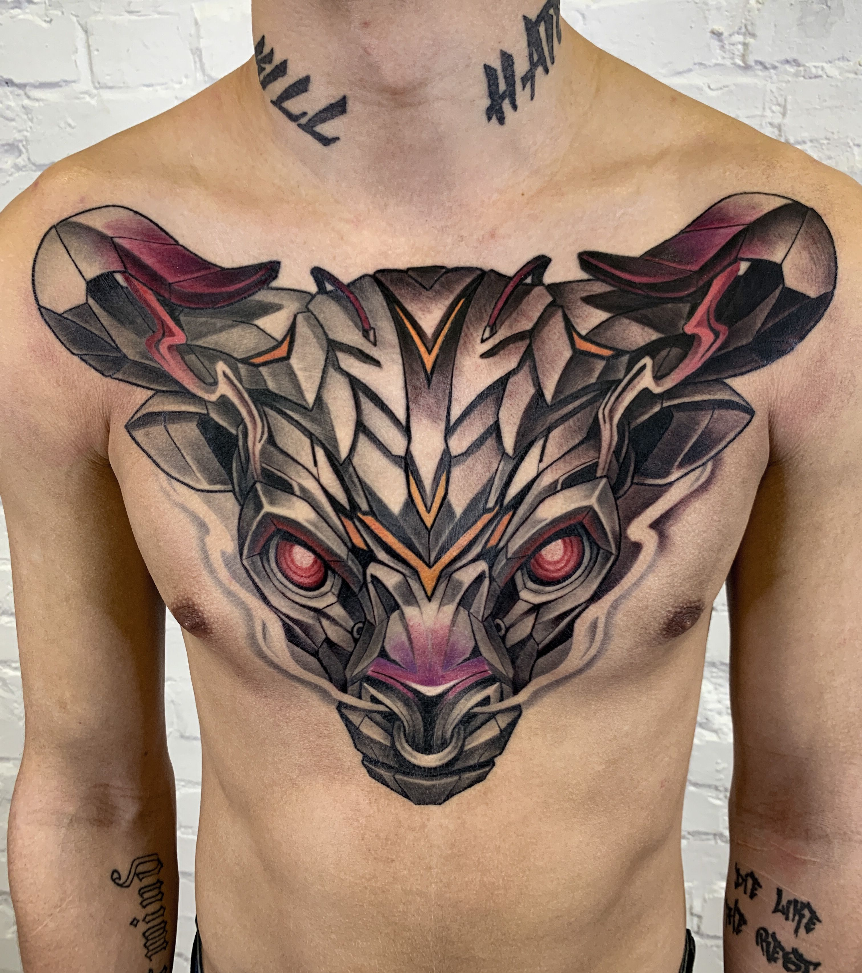 Tattoo uploaded by Liubov Novy • ⚡️CYBER-BULL⚡️ #bull #cyber #chest  #fantasy #robot • Tattoodo