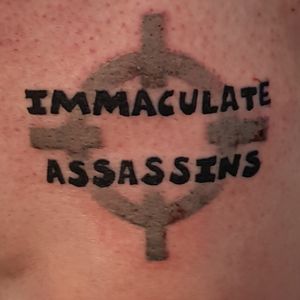 Very fresh* Immaculate Assassins** tattoo done by Andi Newman at Ninth Realm Tattoos in Crosskeys*1 hour :-)**90s Midlands pop punk band#ImmaculateAssassins #BlackCountryBand