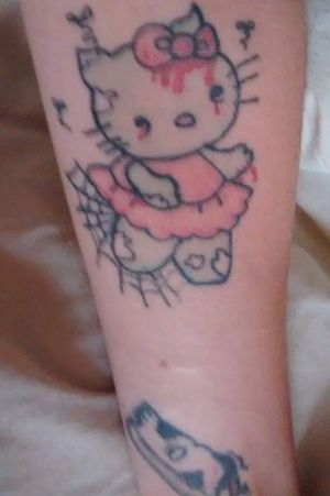 #zombie #hellokitty #cat #cobwebs #color #flys #bloody Zombie hello kitty. Obviously a kitchen tat. Hey,! At least I'm here now and trying to get quality work done lmao