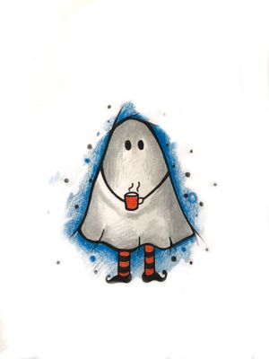 Ghost with a cup of warm drink