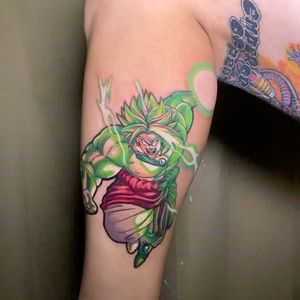 Dragon Ball Z Broly tattoo on outer calf