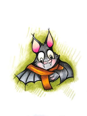 Bat with a scarf