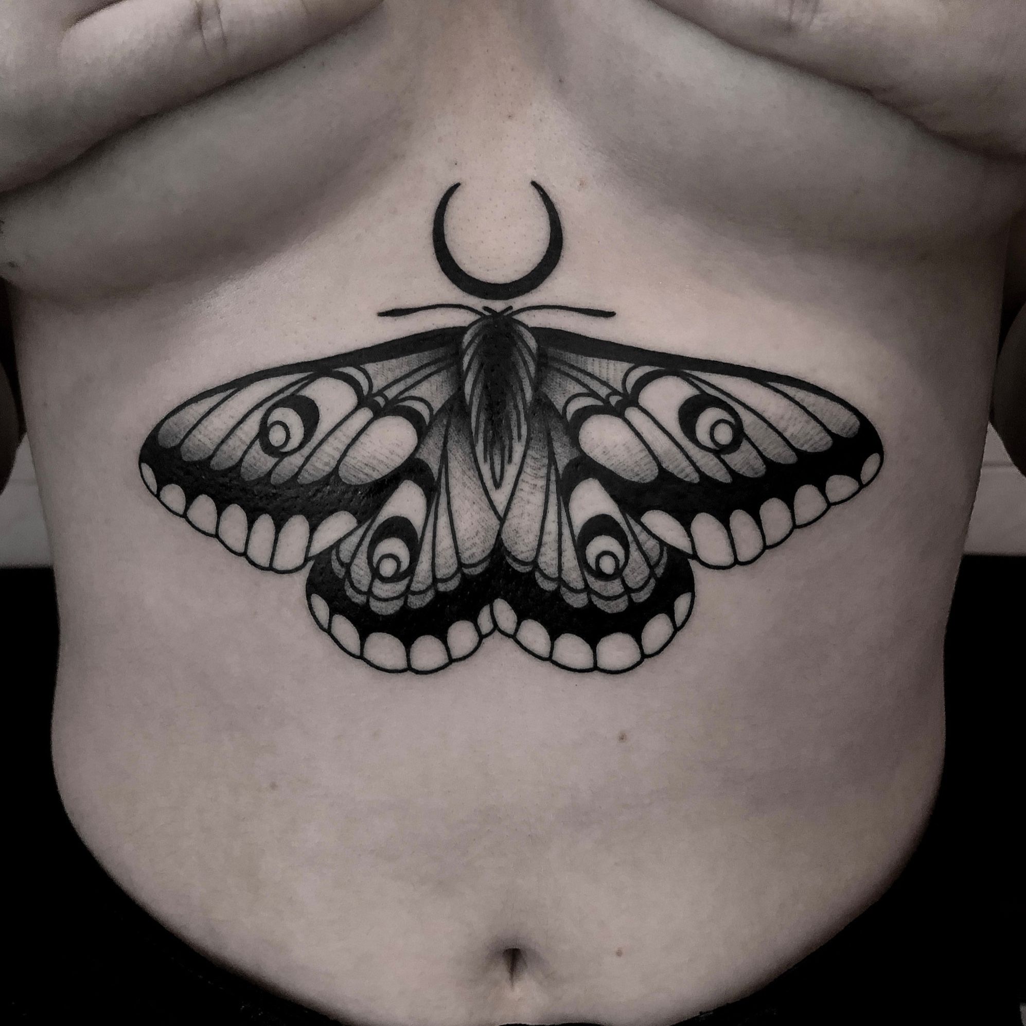 Black and white moth in tattoo style Royalty Free Vector