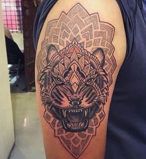 Mandala tiger tattoo done by Inkblot tattoos contact :9620339442