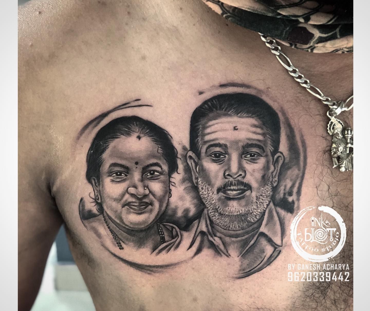 Grey Ink Family Portrait Tattoos On Chest  Chest piece tattoos Chest  tattoo family Picture tattoos