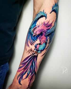Phoenix color bird tattoo by Dylan C
