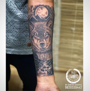 Wolf half sleeve tattoo done by Inkblot tattoos contact :9620339442