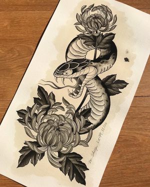 Snake + chrysanthemum 