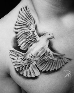 Black and grey realistic dove tattoo