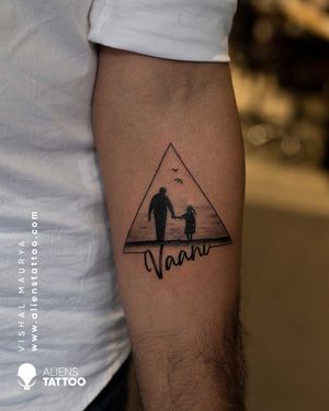 Dad & Daughter Tattoo by Vishal Maurya at Aliens Tattoo India. Checkout our website to see more off tattoos here - www.alienstattoo.com
