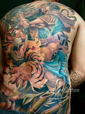 the man defeated tiger #part6 #healing #semifinal #semi #final #tiger #hero #tattoo #fulltattoo #realism #reality #realistictattoo #mantattoo #colorful #backtattoo #fullback #colorstattoo #colortattoo #bigpeace #asiatattoo #asiantattoo #inprogress #60hrs #last #lastfight #left #total #by #tomtattwo #tomtattoo