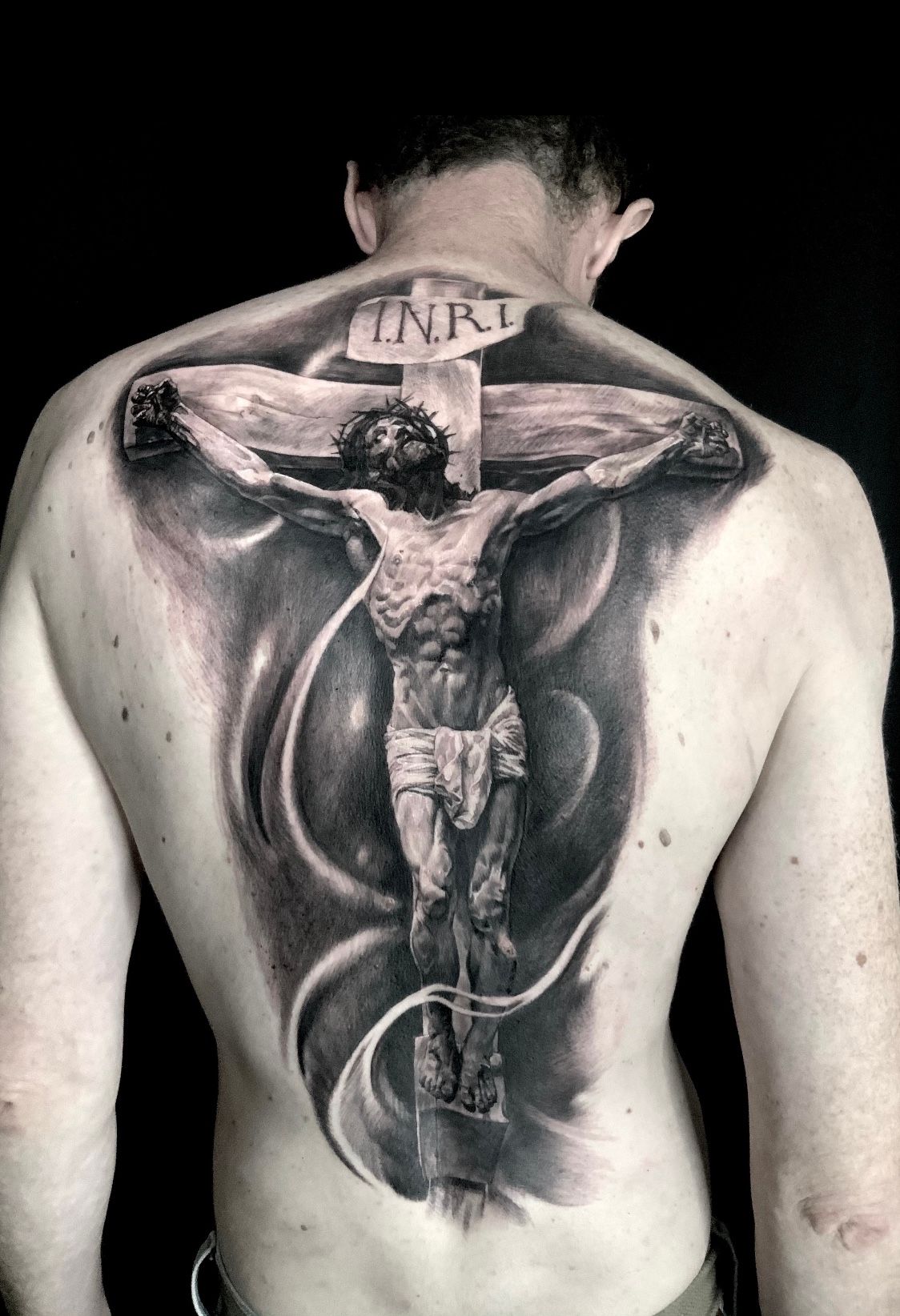 Blackwork Jesus With Louis Vuitton Tattoo Idea - BlackInk AI