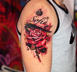 Trash polka rose done by Nicolay @nicolastattoo.nyc at First Class Tattoos in NYC https://www.firstclasstattoos.com/