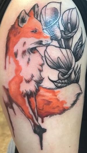 #fox #flowers #watercolor #callalily #foxtattoo #colortattoo