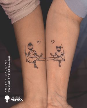 Mother And Daughter Tattoo by Anvesh Gajengi at Aliens Tattoo India.Visit the website given below to see more off tattoos here - www.alienstattoo.com
