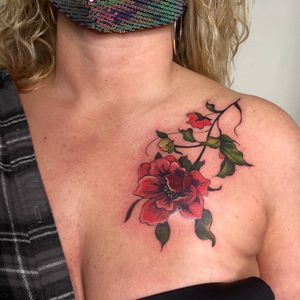Floral Clavicle Cover up Tattoo by Andreanna Iakovidis #boldfloral #clavicle #neotraditional