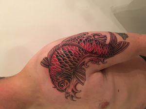 Red Carp with waves in Japanese style.