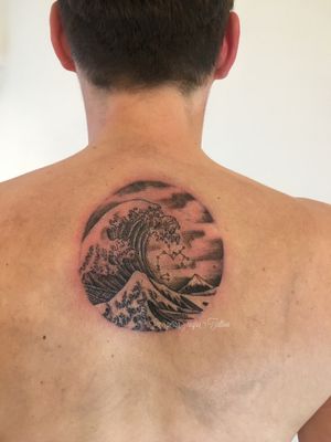 Hokusai Wave tattoo in Circle