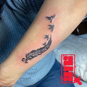 Birds of a feather flock together piece on client forearm...Thanks for looking. #forearmtattoo #prettytattoos #feathertattoos #birdtattoos #byjncustoms