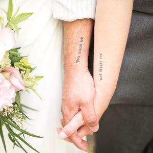 Couple tattoo: “Too much me” & “too little you.” Six-word story written by Tyler Knott Gregson 