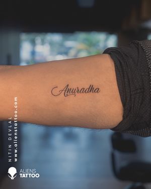 Script Tattoo by Nitin Devlal at Aliens Tattoo India.Visit our website to see more off tattoos here - www.alienstattoo.com
