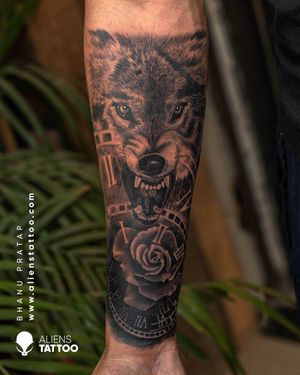Amazing Wolf Tattoo by Bhanu Pratap at Aliens Tattoo India. Visit our website given below to see more off tattoos here - www.alienstattoo.com