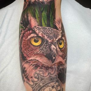 Fun owl for an ongoing sleeve project #owltattoo #blackstonetattoo