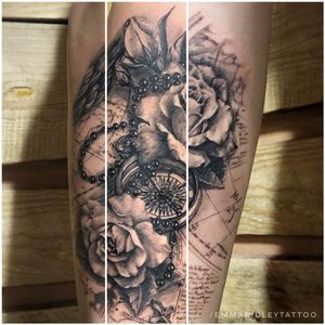 Outer forearm start to a sleeve. #roses#nautical#map