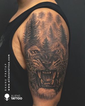 Tiger Tattoo by Bhanu Pratap at Aliens Tattoo India.Visit he link given below to see more of this tattoos - www.alienstattoo.com