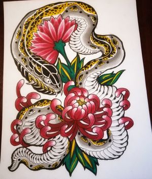 Snake hebe & chrysanthemums painting 