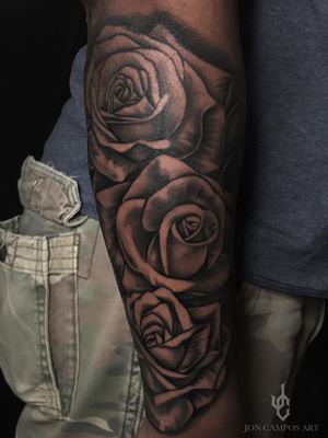 Roses  black and grey piece done by Jon campos from urbans Tattoo Studio Arlington, Texas