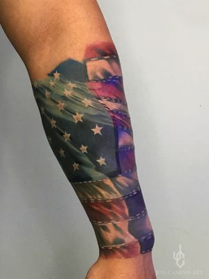 Half sleeve American flag done by Jon Campos 