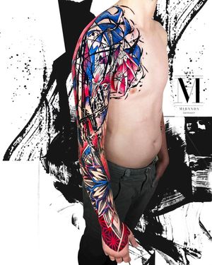 Full colorful sleeve, a crow representation by Abel Miranda