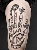 Hand of mysteries. #occulttattoo #esoteric #esoterictattoo #alchemical #alchemical #handtattoo #mystic #mysticaltattoo #esoterismo #blackwork #symbolictattoo 