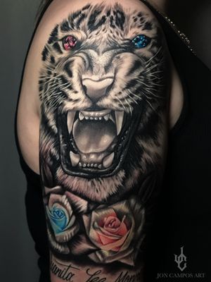 Half sleeve tiger and roses by Jon campos art 