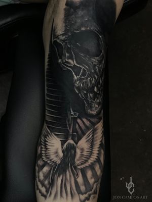 Large cover up skull and angel by Jon campos art. 