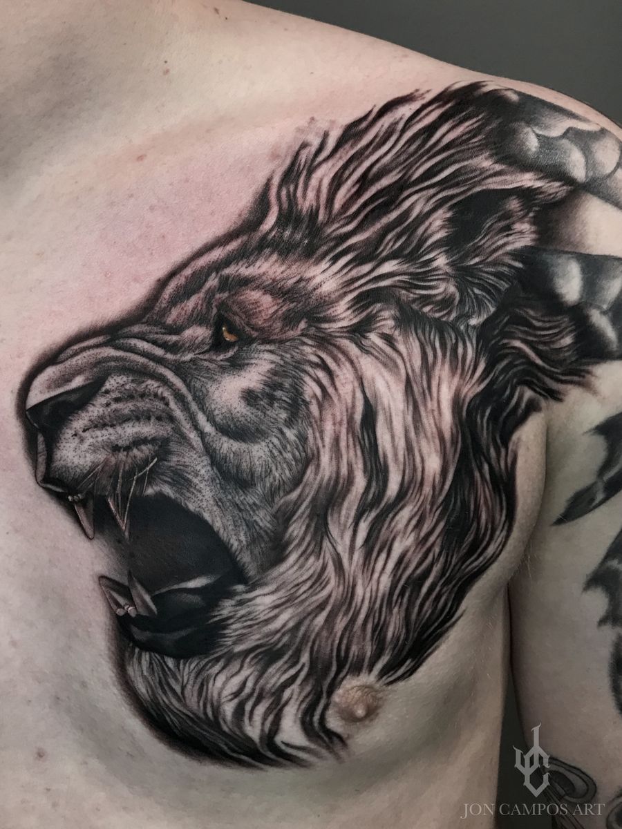 Tattoo uploaded by joncamposart • Lion chest piece done by Jon campos